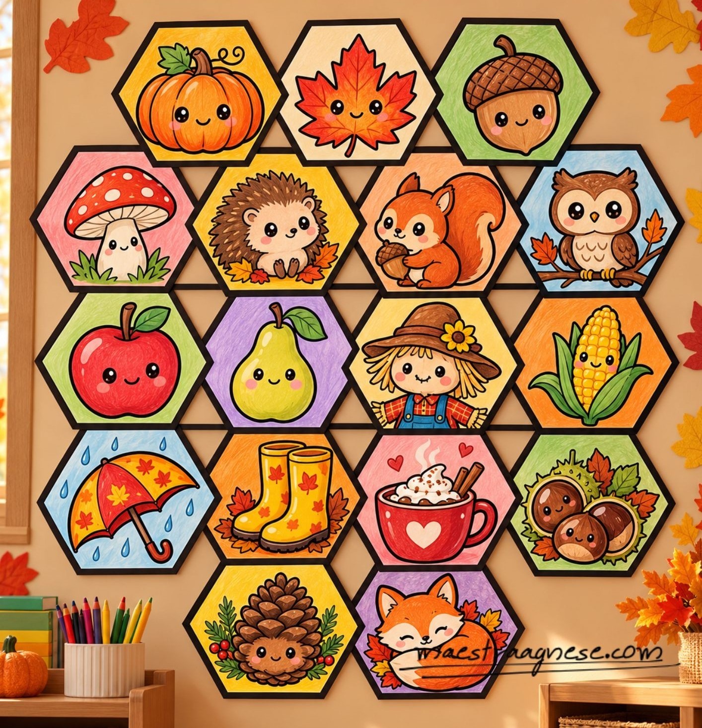 Pannello d'autunno da colorare e comporre per la scuola primaria